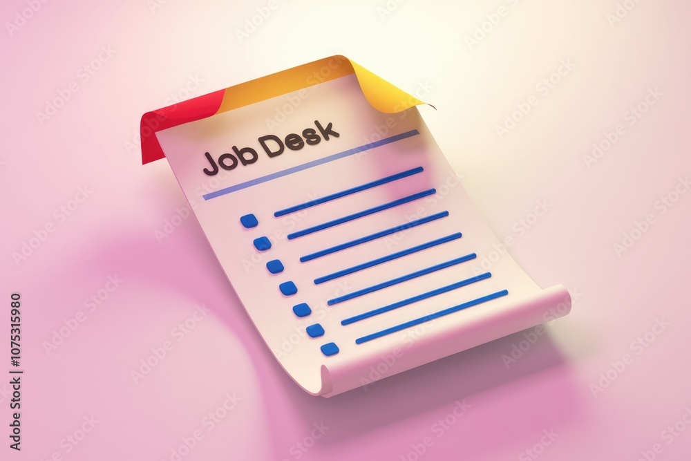 Poster A paper scroll with Job Desk written on it and a list of checkboxes below.