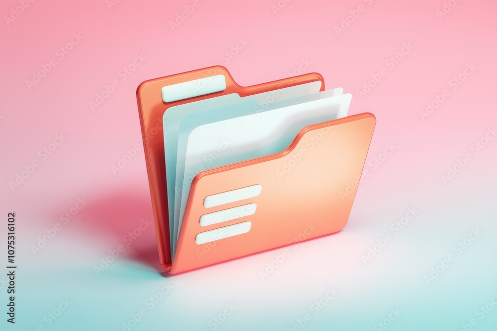 Poster A 3D rendering of an open folder with white papers inside.