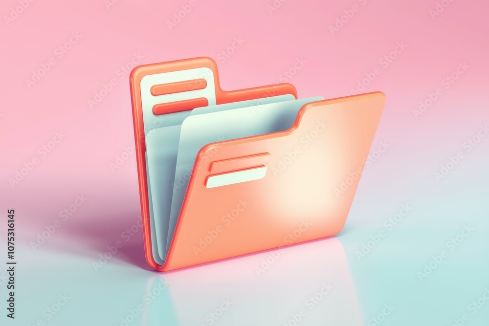 Aufkleber a 3d render of an orange folder with white tabs on a pink and blue background