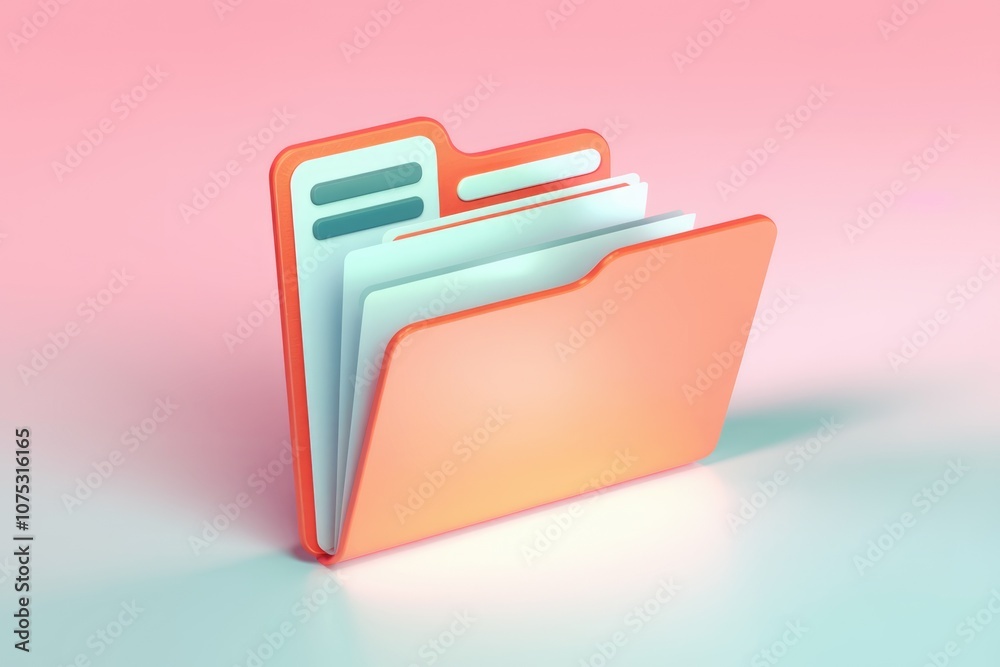 Poster A 3D rendering of an open folder with a pink and blue background.