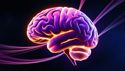 Neon purple pink glowing human brain