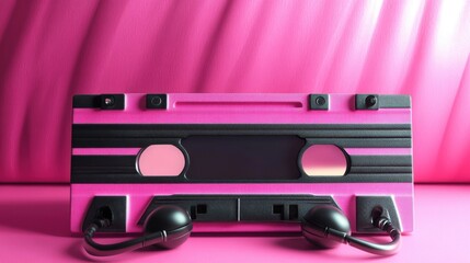 A vibrant pink retro cassette tape against a bold pink background, evoking nostalgia and fun.