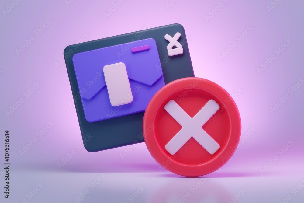 Poster 3d illustration of a red x button on a blue envelope.