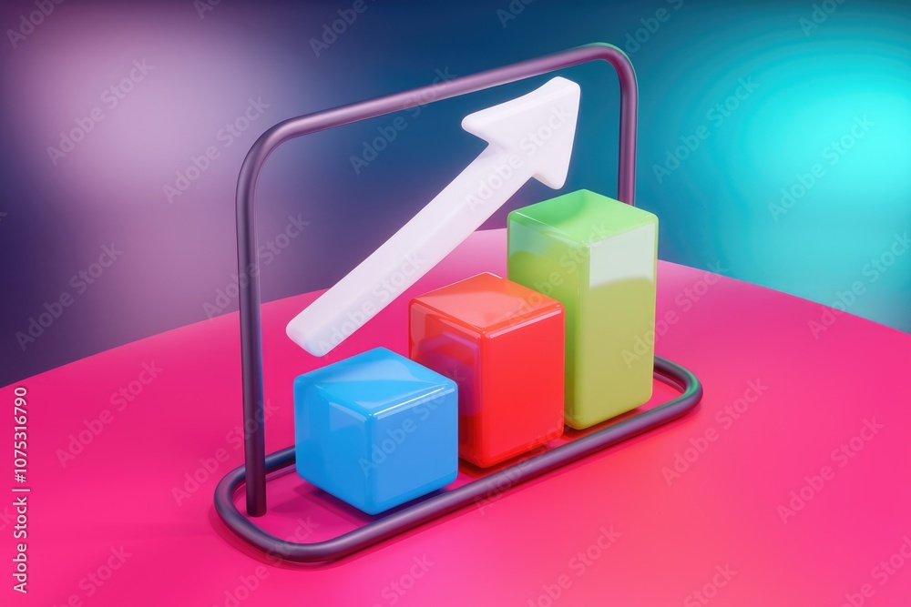 Aufkleber 3d colorful blocks with upward arrow representing growth and success