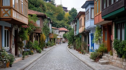 Colorful Cobblestone Street in Charming Ottoman Town