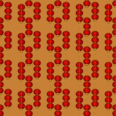 Small Red Round Lanterns on Yellow Background Seamless Pattern Design