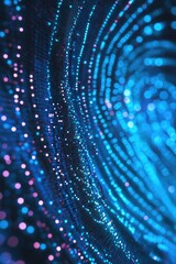 Cosmic digital background with star-like elements in blue and purple hues.