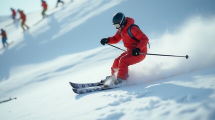 Collection of Floating Sportsman in Ski Suit Snow Skiing Action