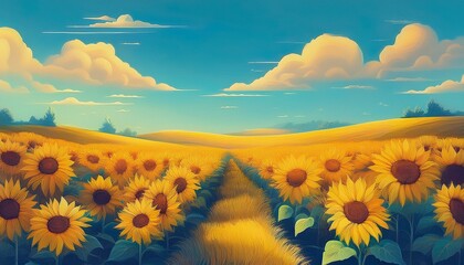 Fototapeta premium Sunflowers blooming abundantly in the fields