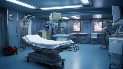 A photo of a medical simulation training room.