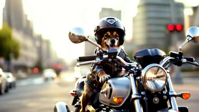 cute dog riding a motorbike is very cool