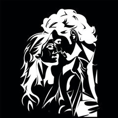 handsome guy, beautiful girl, black and white background, minimalism, style