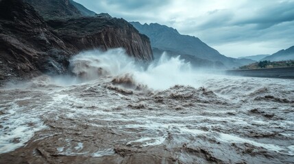 Fototapeta premium A Turbulent River Flows Through a Rocky Canyon