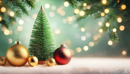 Obraz premium Christmas holiday background with Christmas tree and Christmas balls.