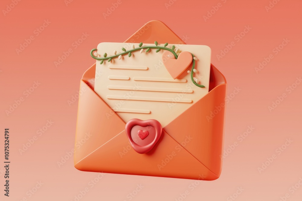 Aufkleber a red envelope with a heart shaped wax seal and a letter inside.