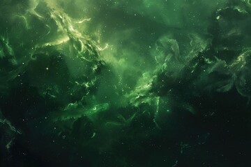 Obraz premium Abstract Cosmic Nebula with Swirling Green Gas and Stars