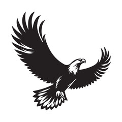 Eagle soaring silhouette vector art black color design and solid white background 