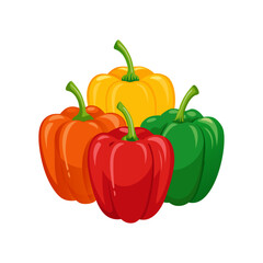 Four bell peppers, red, yellow, green, orange
