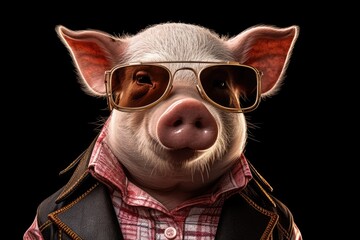 Portrait of a handsome fashionable pig.