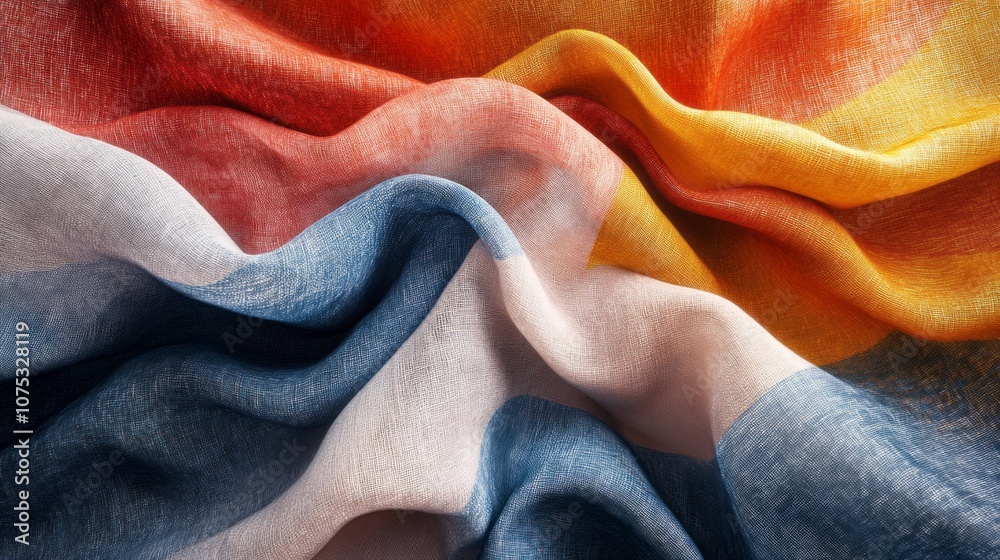Poster a colorful piece of fabric with a blue stripe and a red stripe