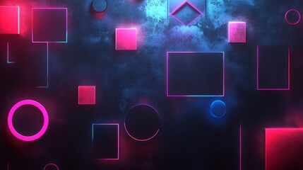 Abstract Neon Geometric Shapes on a Textured Blue Background