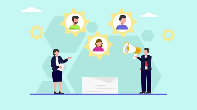 Animated video Human Resources concept. Full length animation illustration. High quality 4k footage.