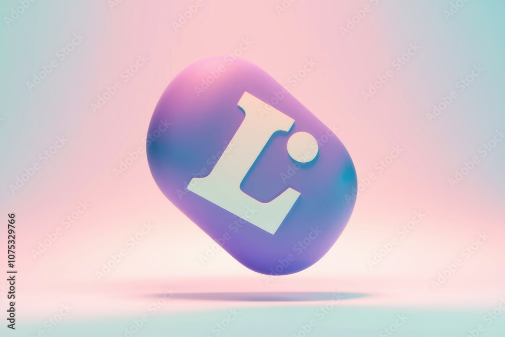 Poster 3d rendering of the letter l in a pastel purple pill shape.