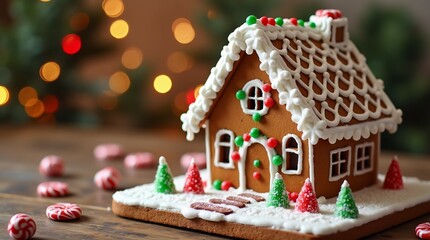 Beautifully Decorated Gingerbread House for the Christmas Season.