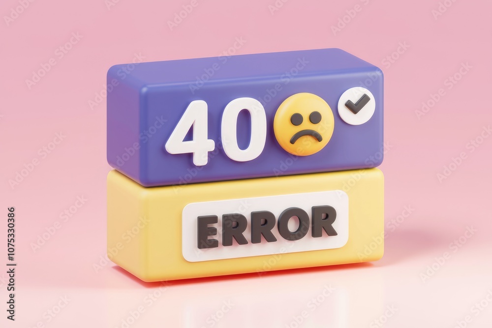 Poster 3D render of a 404 error message with a sad face.