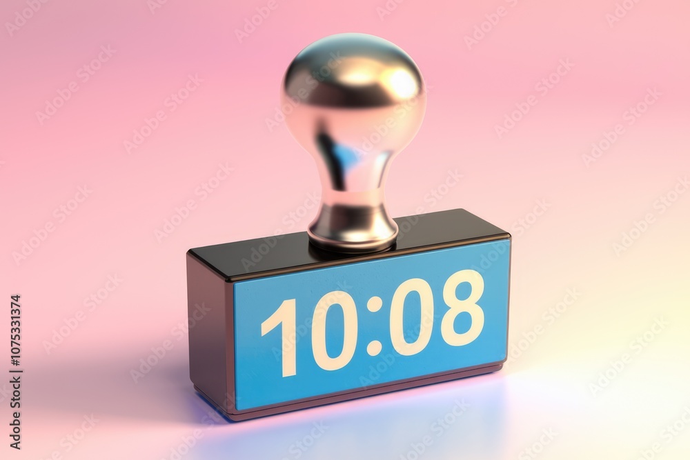 Aufkleber a silver knob on top of a blue digital clock displaying 10 08.