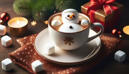 Fototapeta premium christmas marshmallow man in a cup of coffee