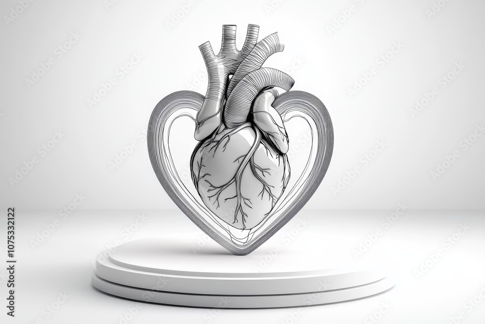 Poster Minimalist outline of a heart shape, drawn with a single clean line on a white background