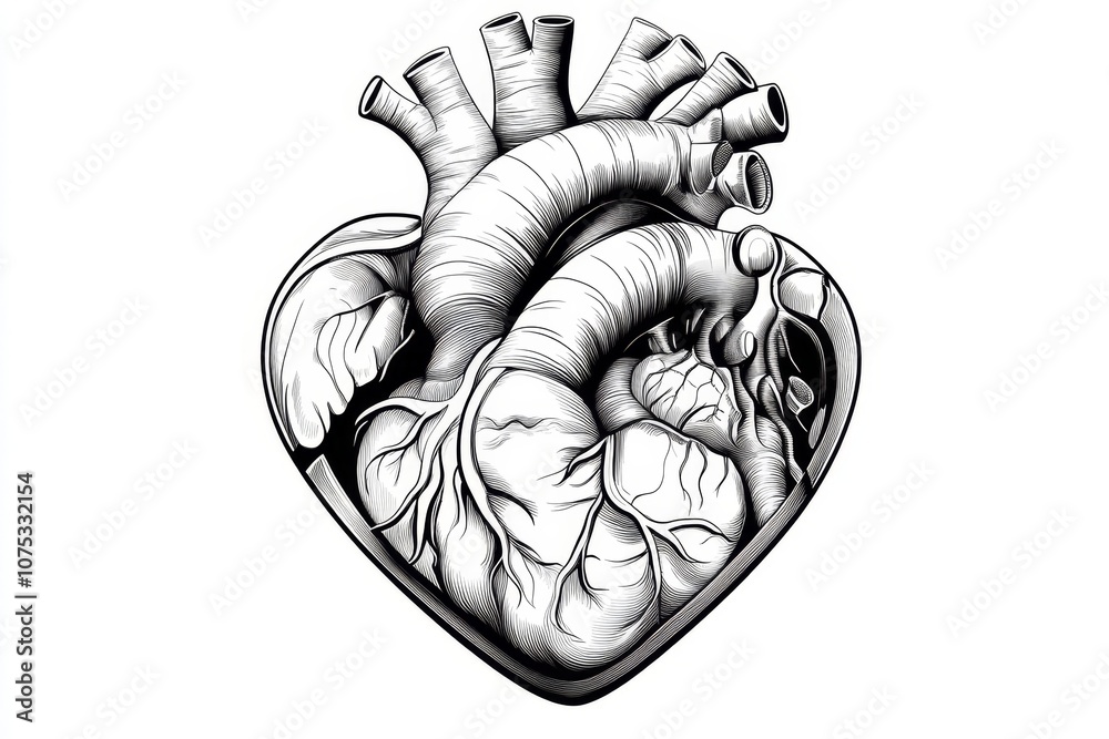 Poster minimalist outline of a heart shape, drawn with a single clean line on a white background