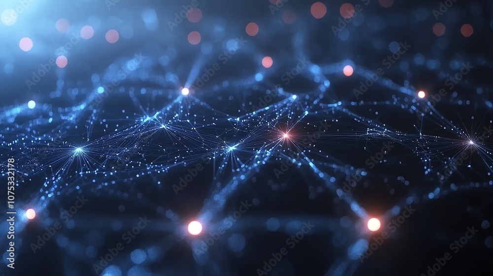 Poster Abstract digital network connection with glowing dots and lines.