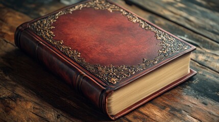 Obraz premium Antique Leather-Bound Book with Intricate Gold Embellishments