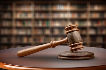 Law theme, wooden gavel or mallet in room