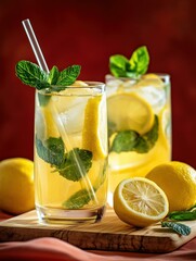 Fototapeta premium Refreshing Mint Lemonade: A Perfect Summer Drink with Citrus and Herbal Notes
