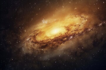 Fototapeta premium A Golden Spiral Galaxy in a Starry Night Sky