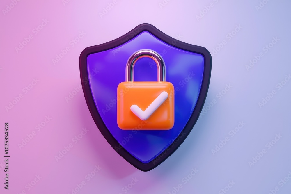 Poster a 3d render of a blue shield with a locked padlock inside.