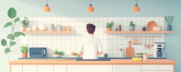 Fototapeta premium Create a relaxing cooking space with a stylish kitchen design emphasizing clean lines and soft aesthetics