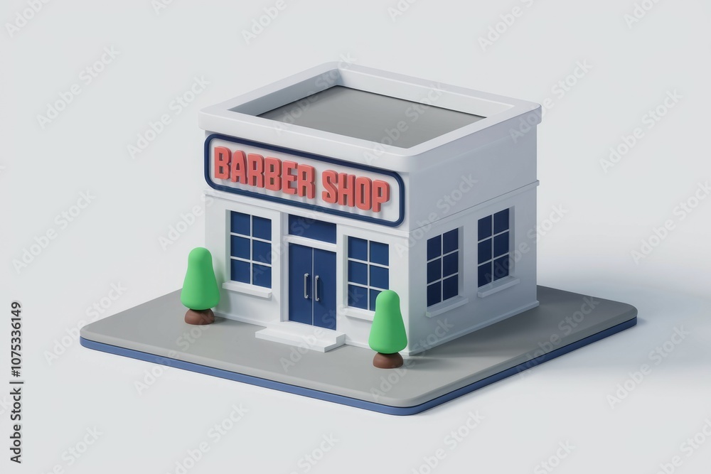 Poster 3D rendering of a simple barber shop building