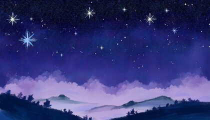 Artwork of the moon and starlight floating in the night sky