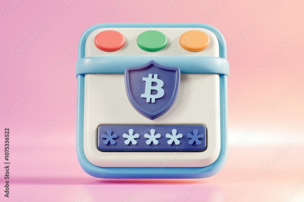 Poster a 3d illustration of a bitcoin wallet with a password.