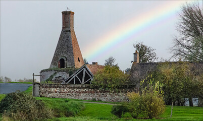 Traditional brick and tile kiln and the attached buildings by the side of the road