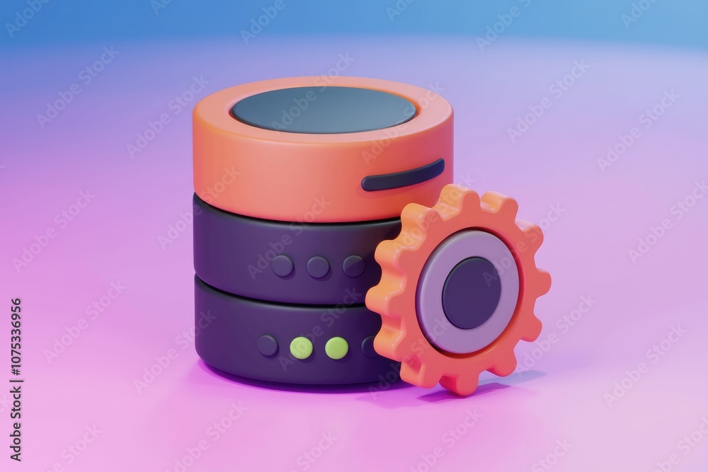 Aufkleber 3D rendering of a database with a gear  symbolizing data management.