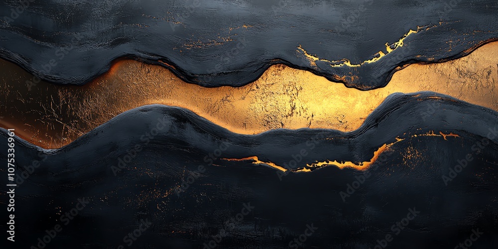 Aufkleber Abstract black and gold background with wavy lines and textured surface.