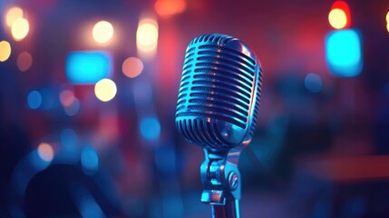 Microphone positioned in a broadcasting studio setting