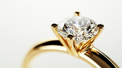 Minimalist Golden Engagement Ring with Diamond, Ultra-Realistic. AI generated illustration
