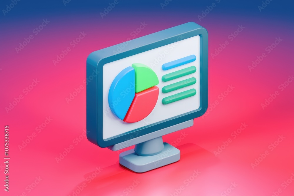 Aufkleber 3D rendering of a computer monitor displaying a pie chart