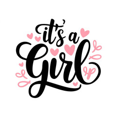 It's a girl lettering, baby shower gender reveal cards, calligraphy poster, generative AI
